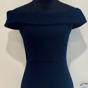 Navy blue maxi fitted off shoulder dress high front slit